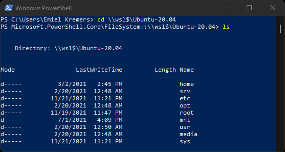 Access WSL files from Powershell.